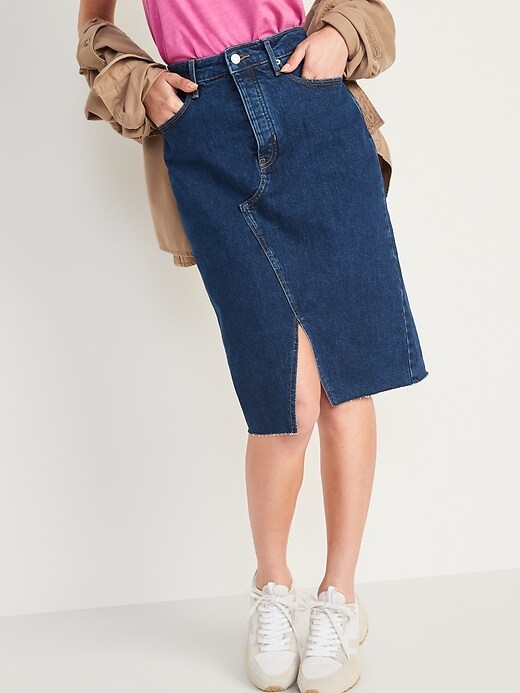 Image number 1 showing, Higher High-Waisted Button-Fly Jean Pencil Skirt
