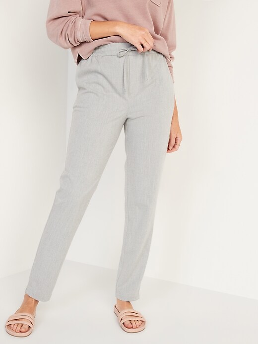 Image number 1 showing, High-Waisted Brushed-Twill Ankle Pants for Women