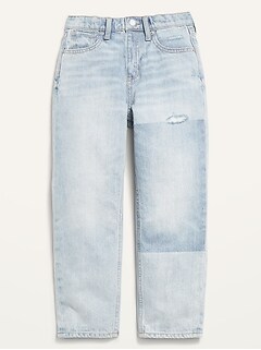 High-Waisted Slouchy Straight Contrast-Wash Non-Stretch Jeans for Girls