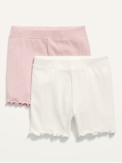 2-Pack Rib-Knit Lettuce-Edge Biker Shorts for Toddler Girls