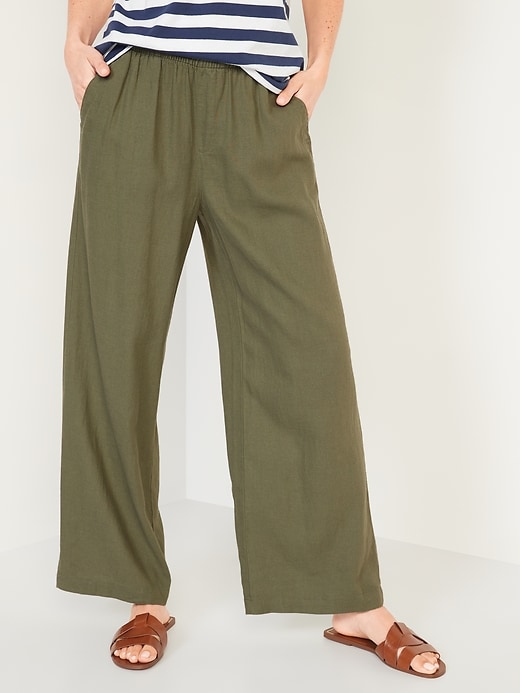 High-Waisted Linen-Blend Wide-Leg Pants for Women