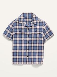 Short-Sleeve Linen-Blend Workwear Pocket Shirt for Toddler Boys