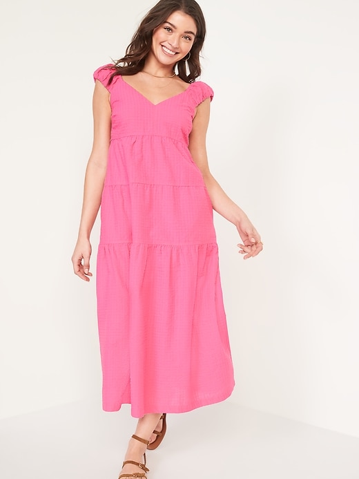 Fit & Flare Tiered Seersucker All-Day Maxi Dress for Women | Old Navy