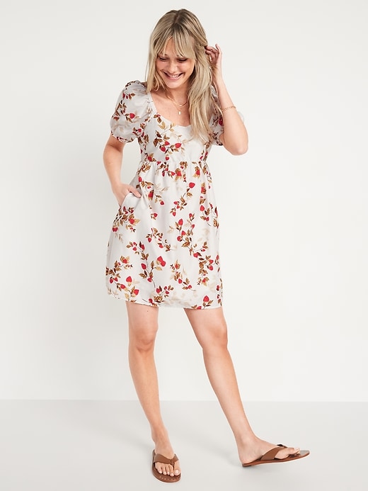 Image number 1 showing, Puff-Sleeve Fit & Flare Printed All-Day Mini Dress