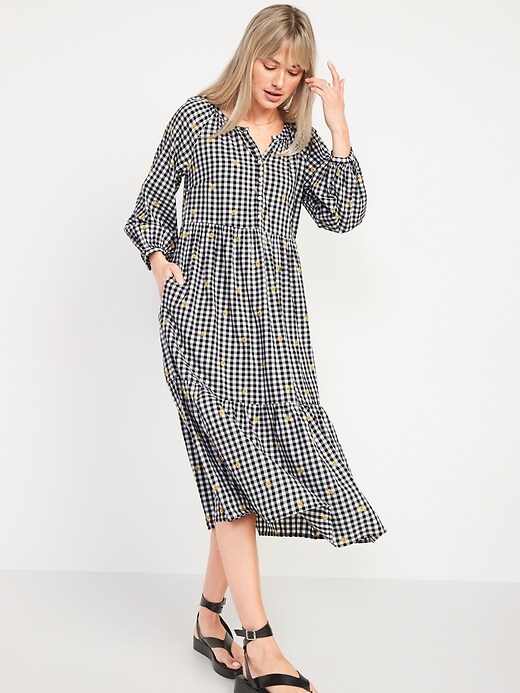 Printed Button-Front All-Day Midi Swing Dress for Women | Old Navy