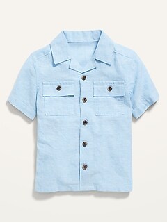 Workwear-Pocket Linen-Blend Camp Shirt for Toddler Boys