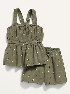 Linen-Blend Floral Peplum Top and Shorts Set for Baby