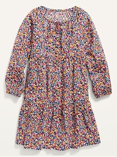 Tiered Printed Long-Sleeve Button-Front All-Day Dress for Girls
