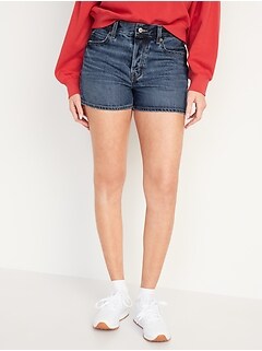High-Waisted Button-Fly Slouchy Straight Non-Stretch Jean Shorts for Women -- 3-inch inseam
