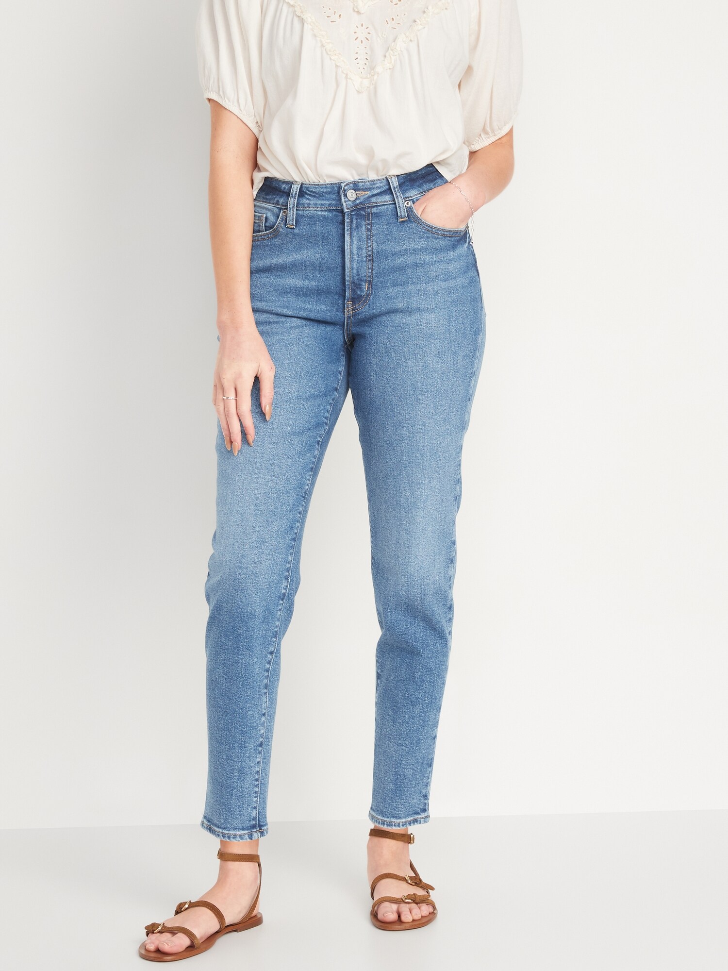 High-Waisted O.G. Straight Medium-Wash Extra Stretch Jeans for Women | Old  Navy