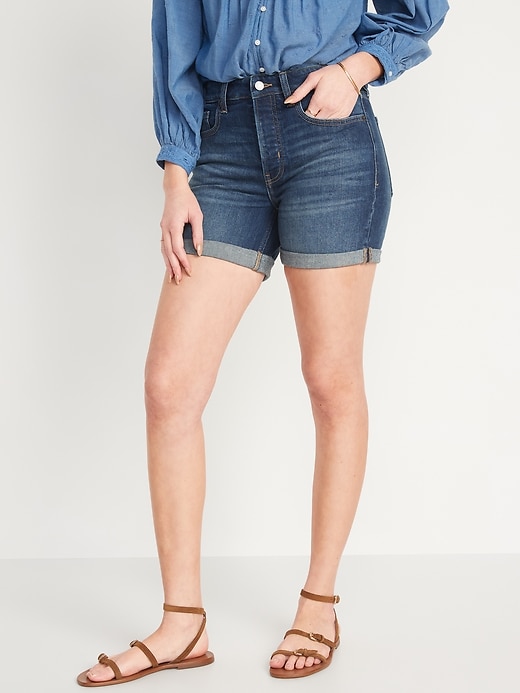Image number 1 showing, High-Waisted Button-Fly O.G. Straight Jean Shorts -- 5-inch inseam