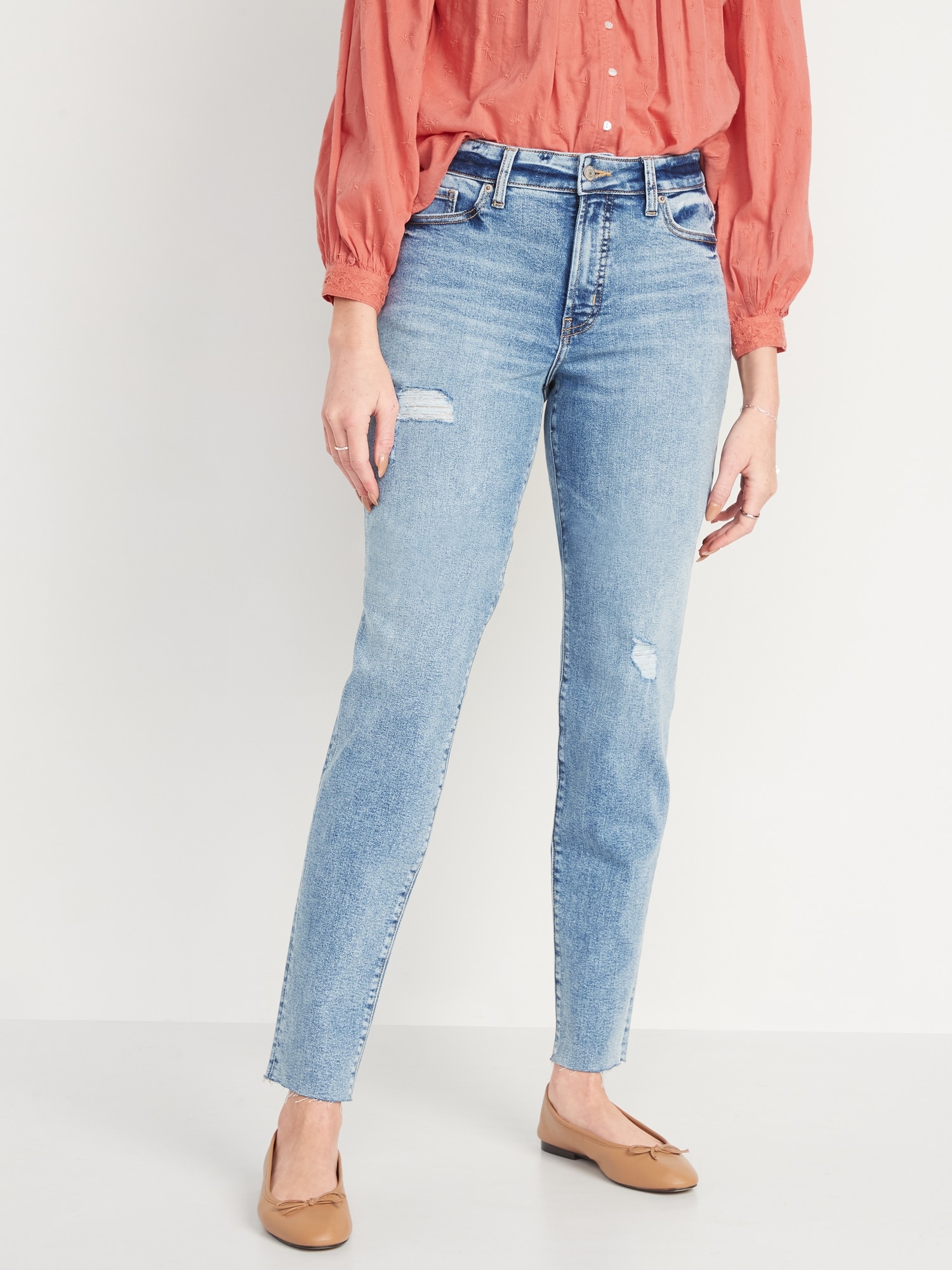 High-Waisted O.G. Straight Extra Stretch Ripped Cut-Off Jeans for Women |  Old Navy