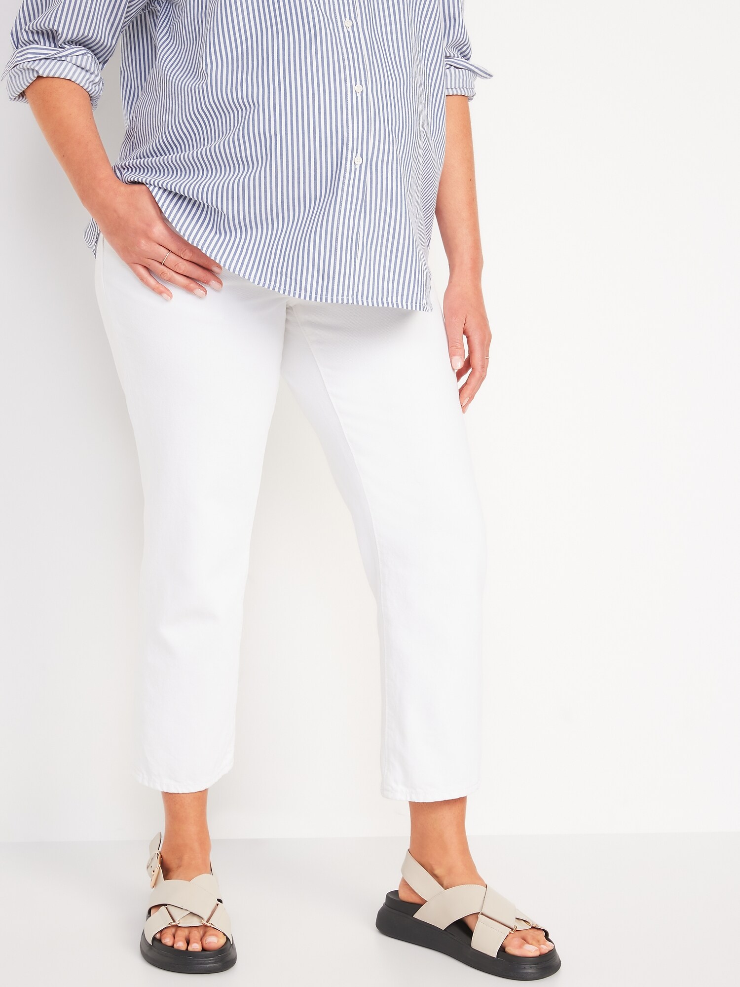 Old Navy Maternity Full Panel Slouchy Straight Cropped White Jeans white. 1