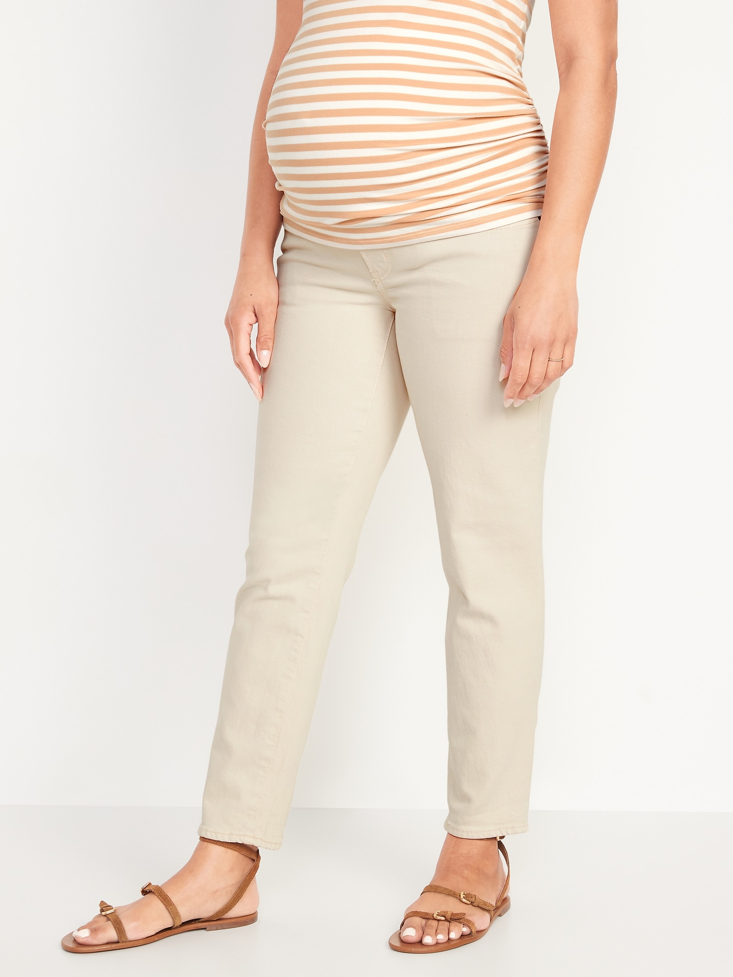 Maternity Full Panel O.G. Straight Ecru Ankle Jeans