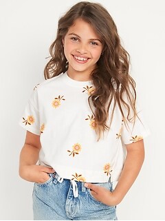Short-Sleeve Cropped Printed T-Shirt for Girls