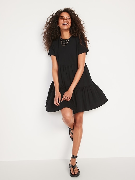 Short-Sleeve Tiered Slub-Knit Mini 
