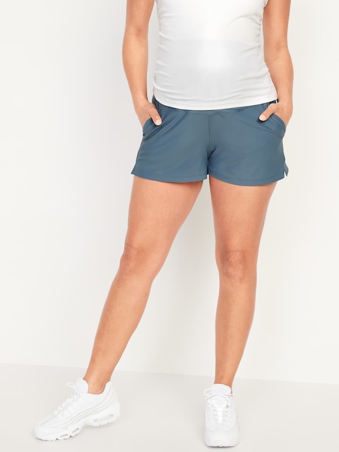 Maternity Rollover-Waist PowerSoft Shorts -- 3-inch inseam