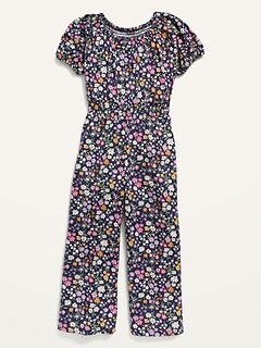 Short-Sleeve Jersey-Knit Smocked Jumpsuit for Girls