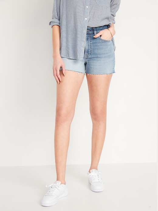 Image number 1 showing, High-Waisted O.G. Straight Two-Tone Cut-Off Jean Shorts for Women -- 3-inch inseam