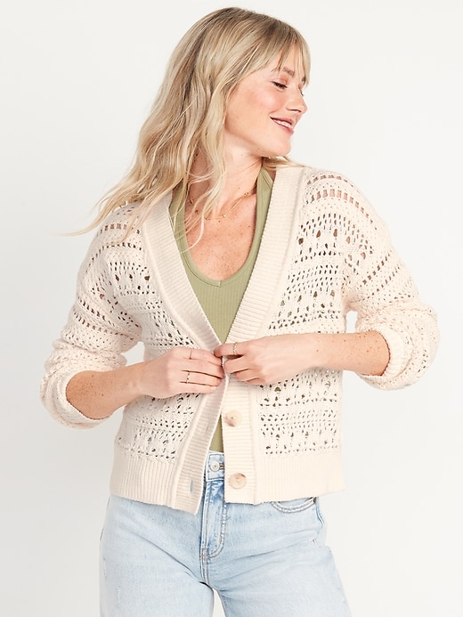 Image number 1 showing, Cropped Open-Knit Cardigan