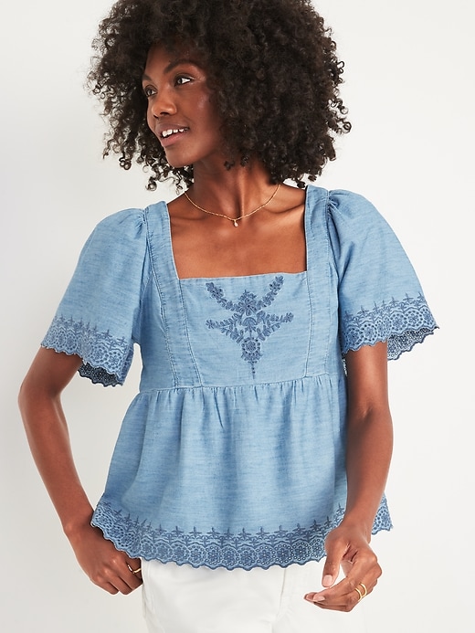 Image number 1 showing, Matching Chambray Embroidered Top
