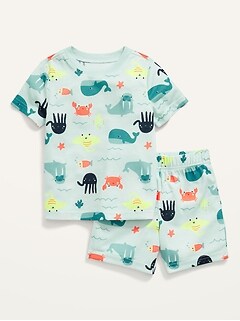 Unisex Loose-Fit Graphic Pajama Shorts Set for Toddler & Baby