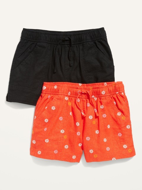 Linen-Blend Patterened Drawstring Shorts 2-Pack for Girls
