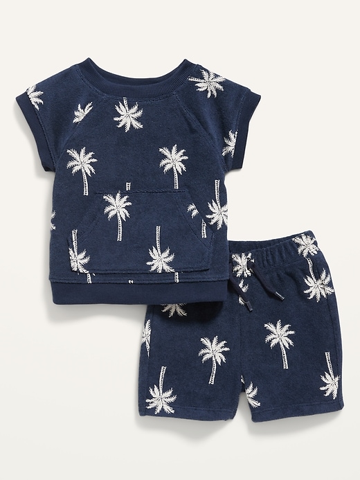 View large product image 1 of 1. Unisex Loop Terry Short-Sleeve Sweatshirt & Shorts Set for Baby