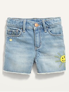 Embroidered Graphic Jean Cut-Off Shorts for Toddler Girls