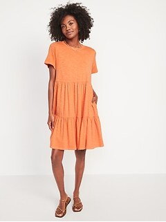Short-Sleeve Tiered Mini Swing Dress for Women