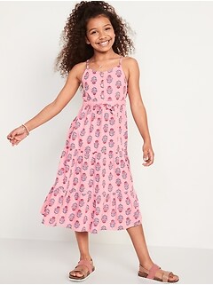 Sleeveless Button-Front Tiered Fit & Flare Midi Dress for Girls