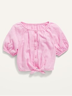 Textured Dobby Button-Front Tie-Front Top for Girls
