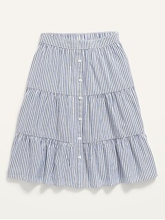 Tiered Striped Button-Front Midi Skirt for Girls