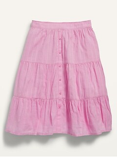 Textured Dobby Button-Front A-Line Skirt for Girls