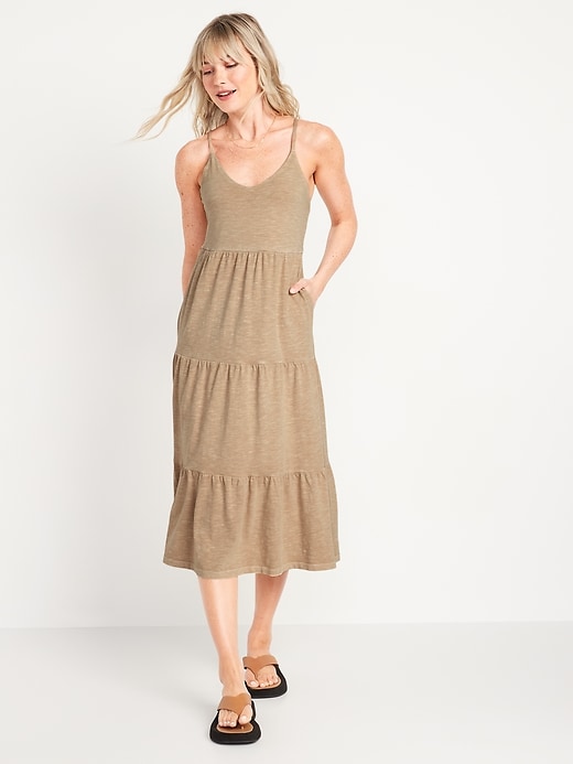Tiered Slub-Knit Midi Cami Swing Dress | Old Navy