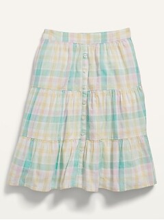 Patterned Tiered Button-Front A-Line Skirt for Girls