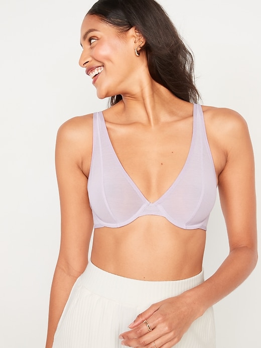 Image number 1 showing, Mesh Unlined Underwire Plunge Bra