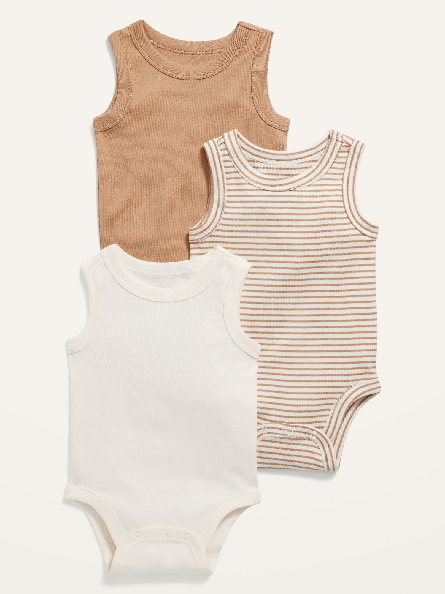 Old Navy Unisex 3-Pack Sleeveless Bodysuit for Baby brown. 1