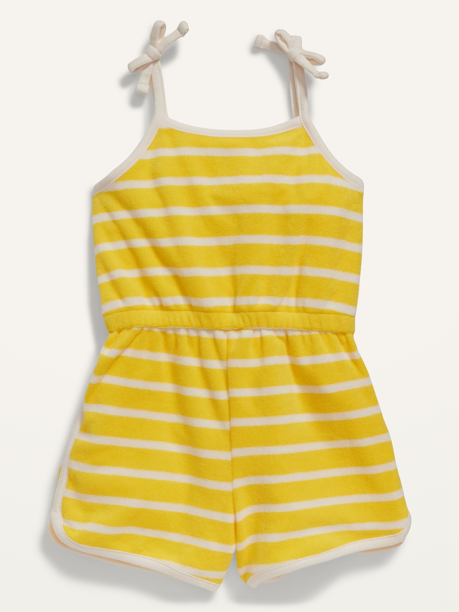 Old Navy Striped Tie-Shoulder Loop-Terry Romper for Toddler Girls yellow. 1