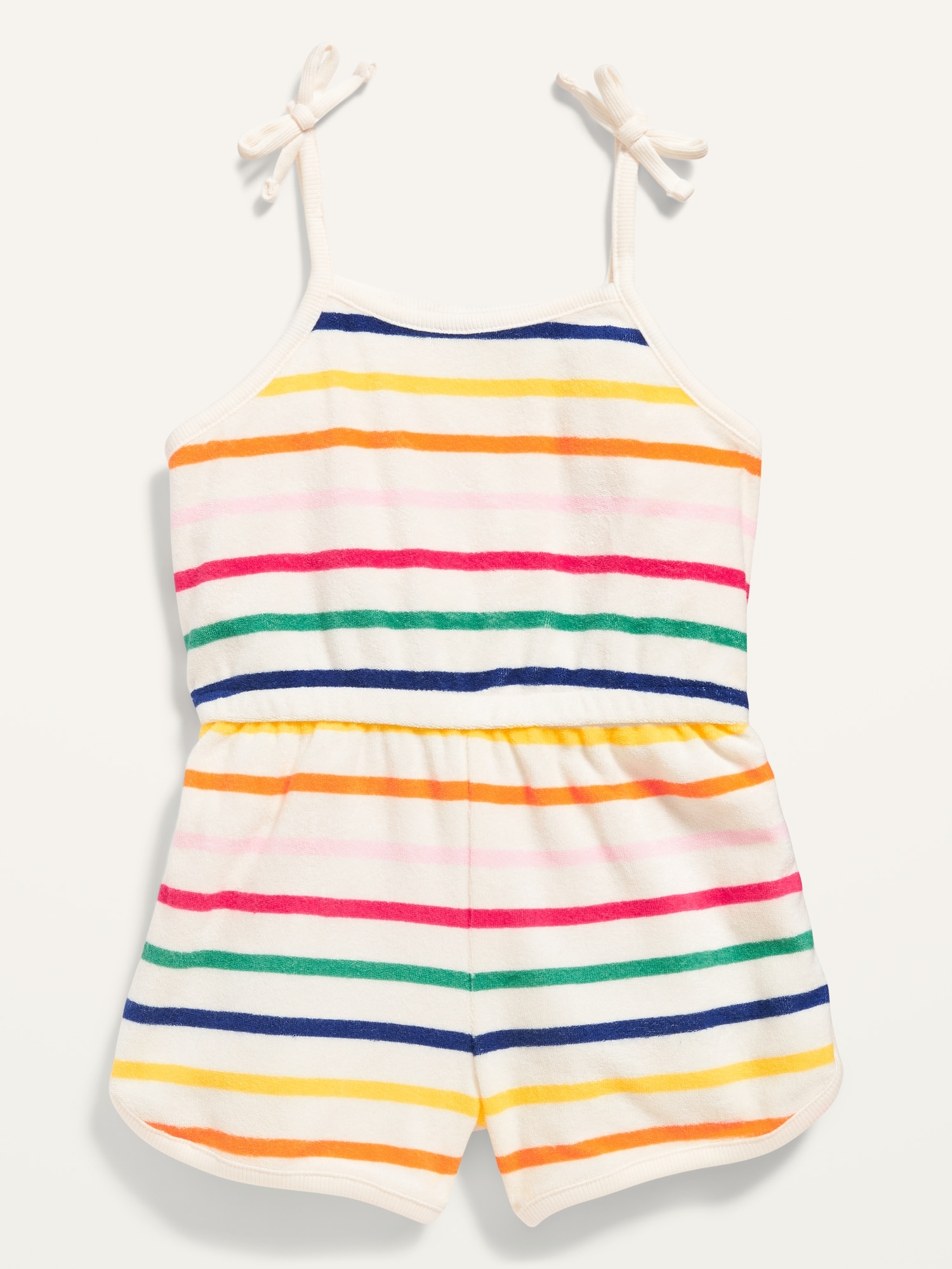 Old Navy Striped Tie-Shoulder Loop-Terry Romper for Toddler Girls multi. 1