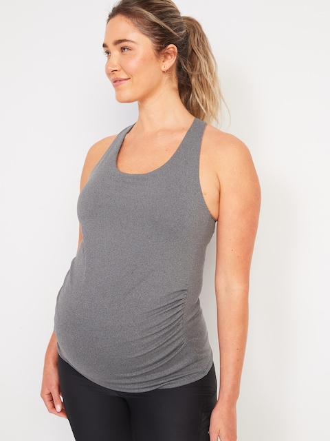 Camisole de maternité PowerSoft froncée sur les côtés à dos nageur et à soutien-gorge intégré - Gris Chin Chiné Foncé