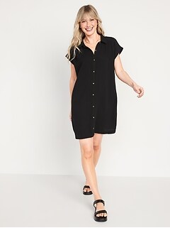 Short-Sleeve Double-Weave Mini Swing Shirt Dress for Women