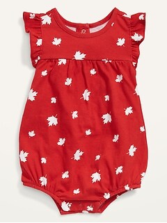 Printed Flutter-Sleeve Jersey One-Piece Romper for Baby