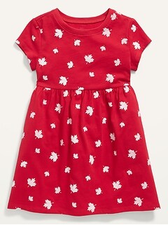 Canadiana-Print Jersey-Knit Short-Sleeve Dress for Toddler Girls