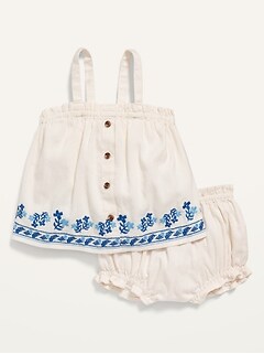Sleeveless Button-Front Top and Bloomers Set for Baby