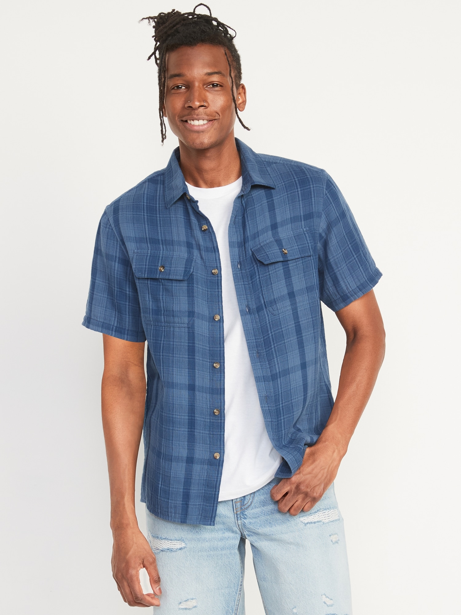 Chemise à manches courtes à carreaux avec poche utilitaire pour Homme | Old  Navy