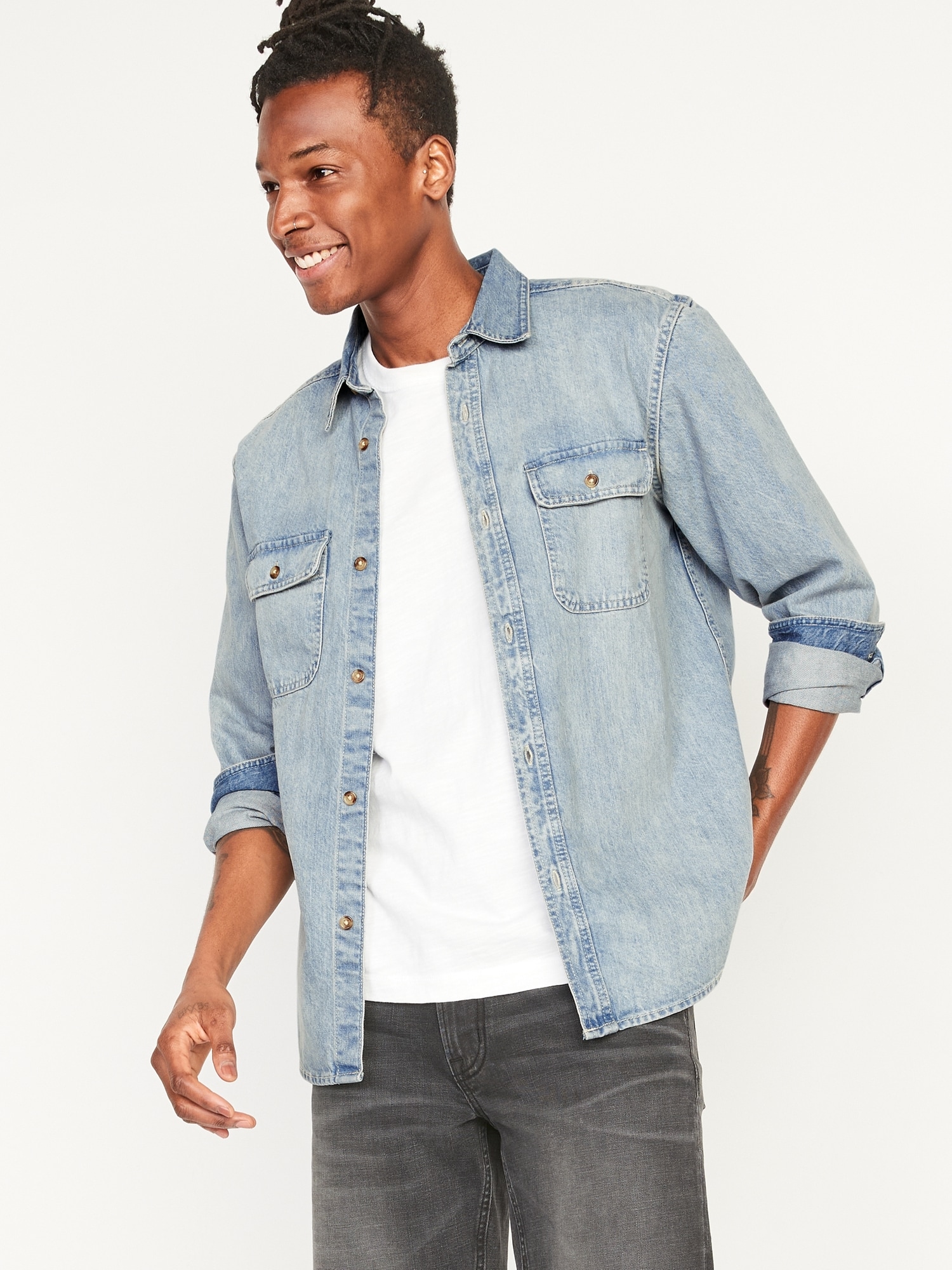 Gender-Neutral Long-Sleeve Jean Workwear Shirt for Adults | Old Navy