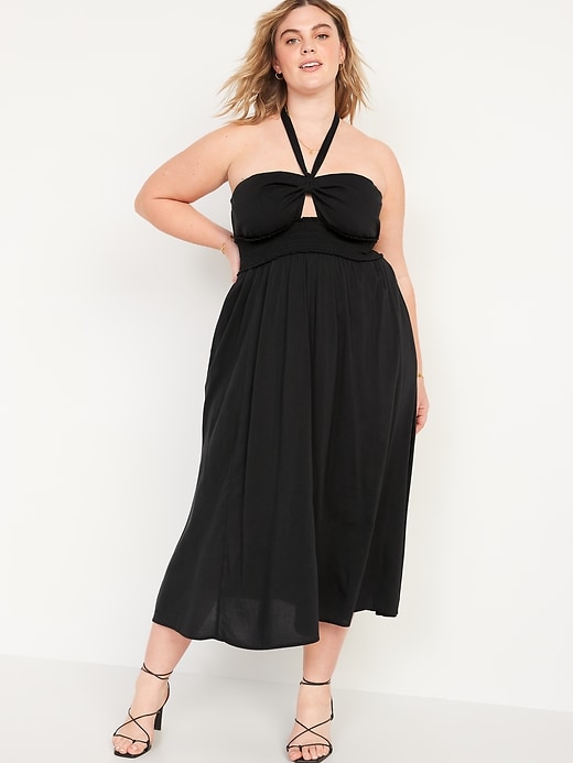 Image number 7 showing, Fit & Flare Smocked Twist-Front Halter Maxi Dress for Women