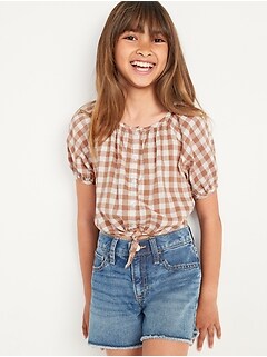 Short Puff-Sleeve Tie-Front Top for Girls