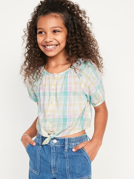 Short Puff-Sleeve Tie-Front Top for Girls | Old Navy